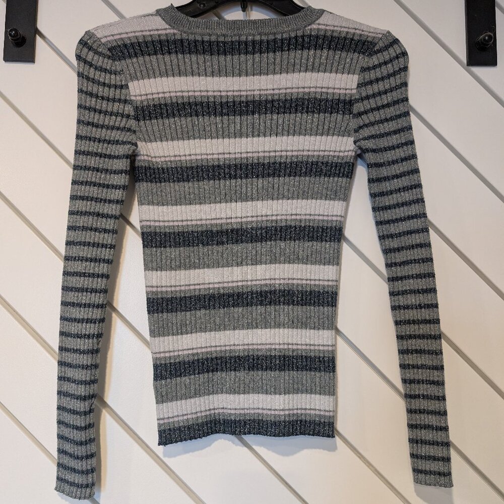 Nine West Ribbed Stripped Metallic Sweater - Picture 2 of 3